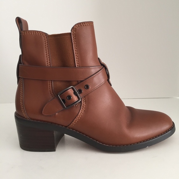 Coach Women's Buckle Chelsea Ankle Boots FG1002 Leather Dark Saddle Brown 7.5B - Picture 1 of 16